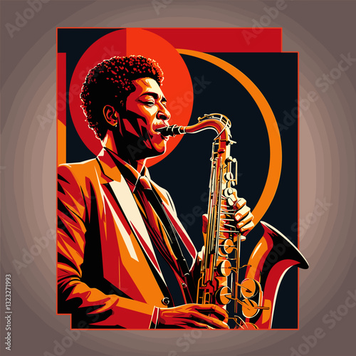 Dynamic vector illustration of a jazz musician playing the saxophone for music and art blogs