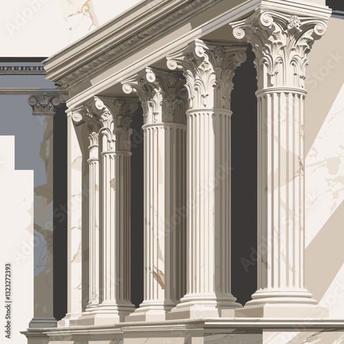 Vector architecture image  architectural styles for design  wallpaper decoration  travel history  elegant columns with detailed capitals  classical design  copy space