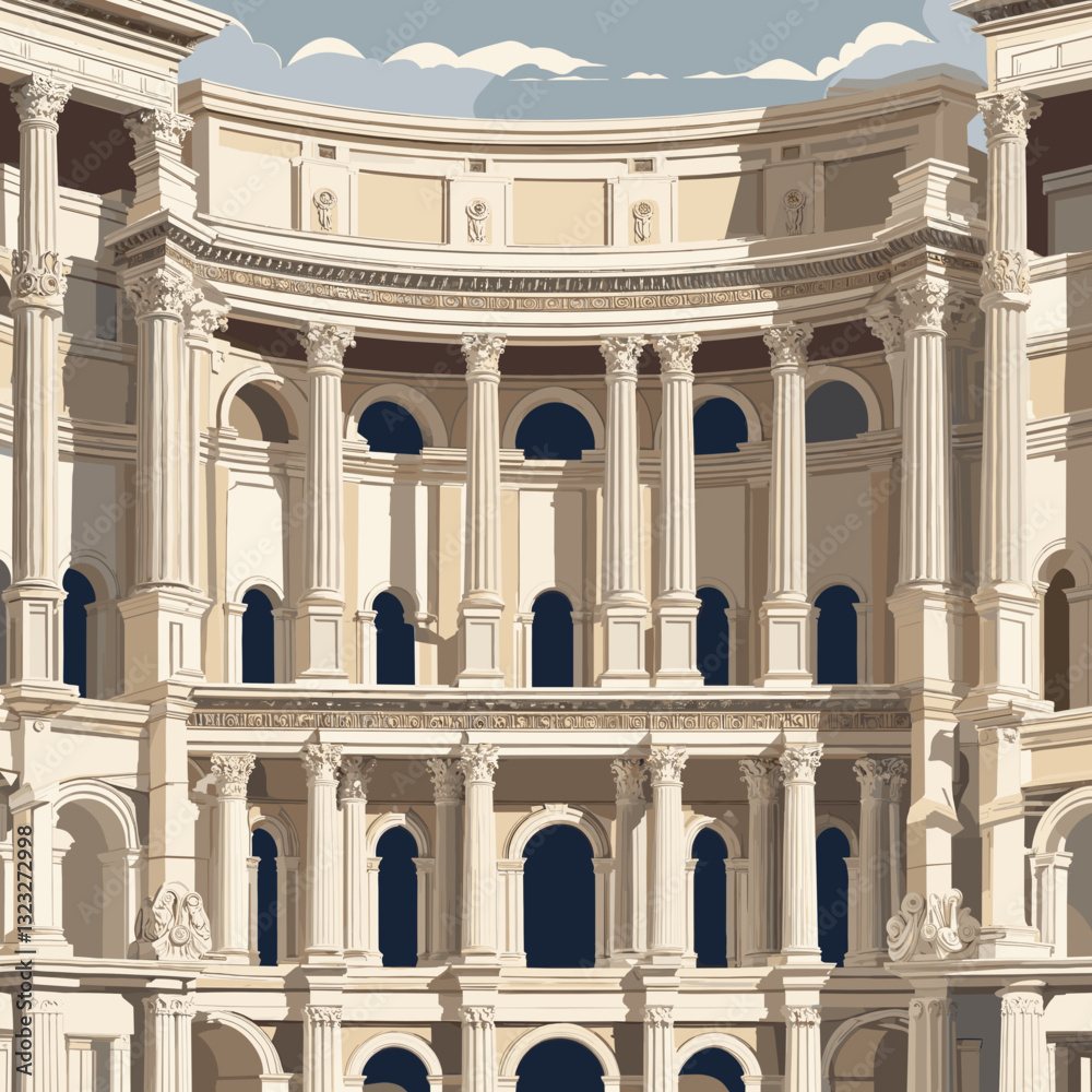 Fototapeta premium Vector architecture image, architectural styles for design, wallpaper decoration, travel history, Architectural styles illustration, wall art, elegant design, light colors, copy space