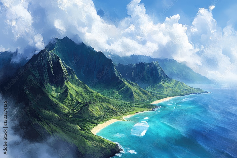 Fototapeta premium Aerial view of the dramatic and beautiful mountains