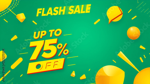 Flash sale mega offer background upto 75 percent off, special offer, limited time only, flash sale creative campaign sales green yellow banner template design for social media and website