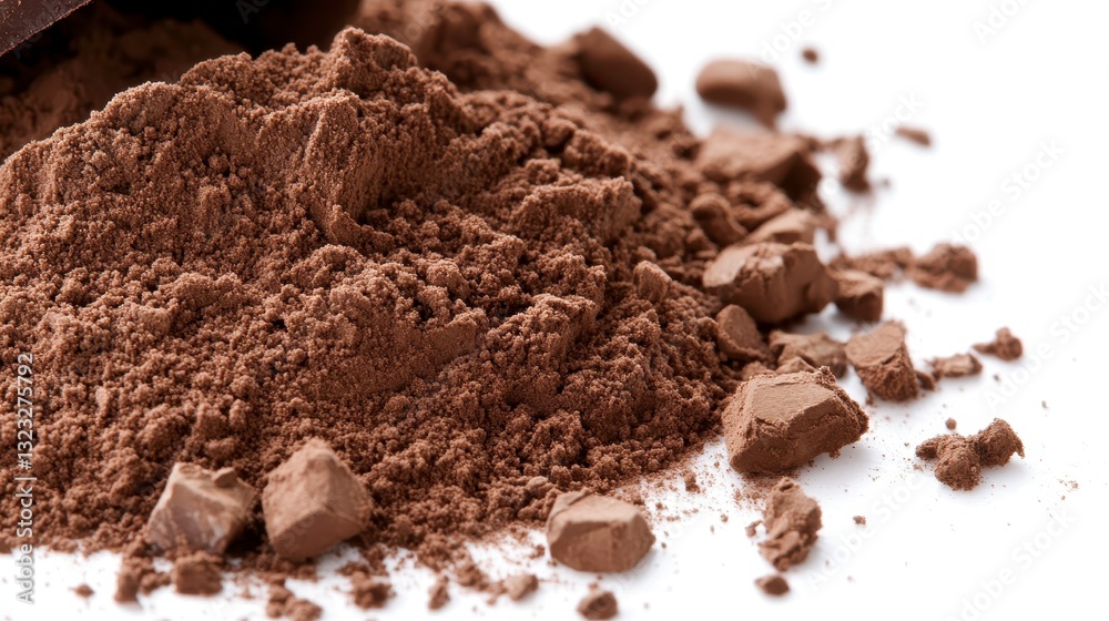 Close Up of Fine Cocoa Powder with Subtle Grain Highlights Close Up of Fine Cocoa Powder with Subtle Grain Highlights