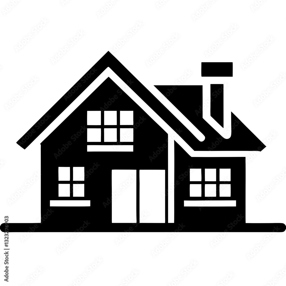 Black and white illustration of a house silhouette. Black and white illustration of a house silhouette.