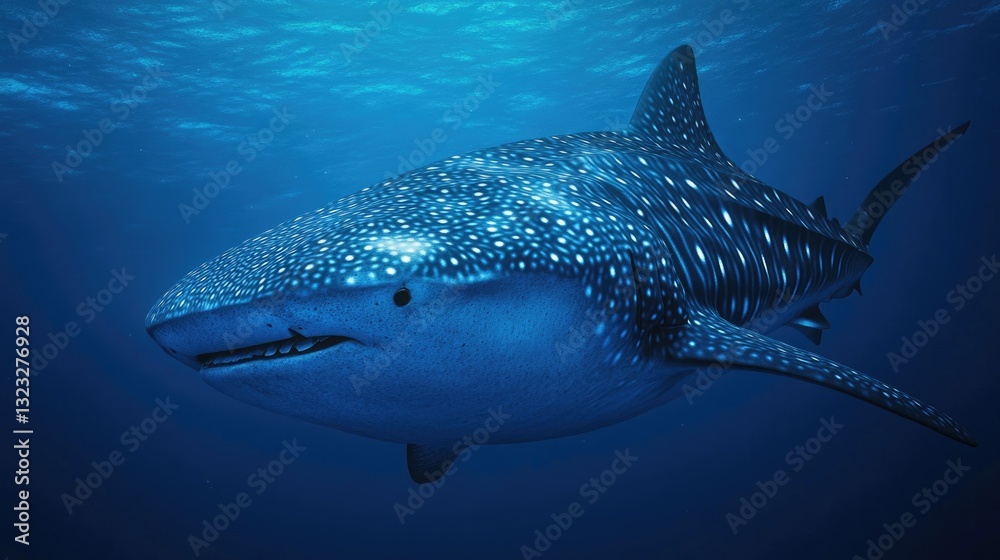 Naklejka premium A Large Whale Shark Swimming Gracefully Through Deep Ocean Waters