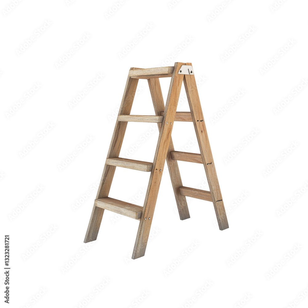 Rustic Wooden Step Ladder, Four Steps, Isolated on Transparent background Rustic Wooden Step Ladder, Four Steps, Isolated on Transparent background