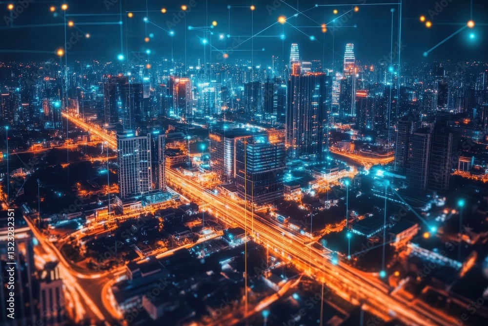 Fototapeta premium Vibrant cityscape showcasing a well-organized urban area with efficient infrastructure and green spaces.