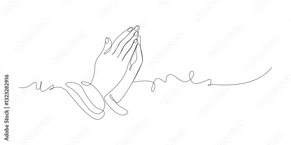 Naklejka premium Continuous Praying hand one line art style vector illustration.