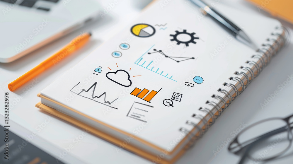 custom made wallpaper toronto digitalBusiness Graphs and Charts on Notebook with Office Supplies and Laptop