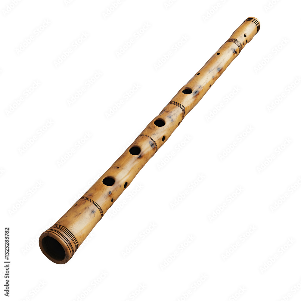 Naklejka premium Japanese Shakuhachi Flute, Musical Instrument on White Surface , Musical Instrument, Isolated