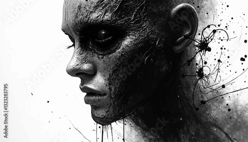 Haunting Human Face with Dark Decay and Emotional Intensity