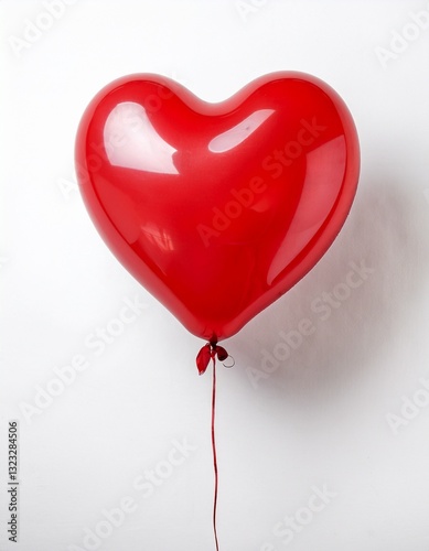 A single, shiny red heart-shaped balloon floats against a stark white background.  Simple, elegant, and full of love.
