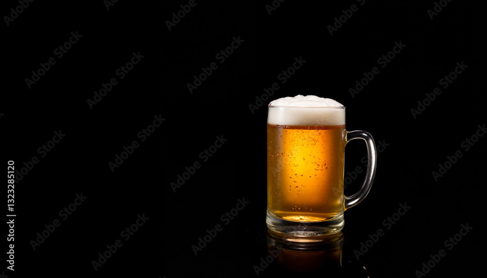 Glass of beer with foam against black background Glass of beer with foam against black background