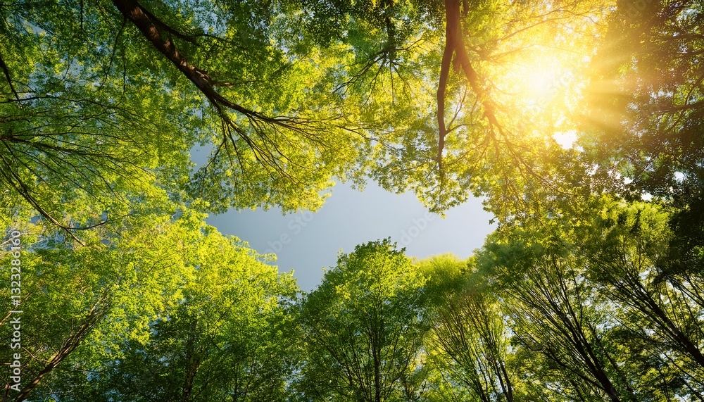 Fototapeta premium green treetops in warm sunlight