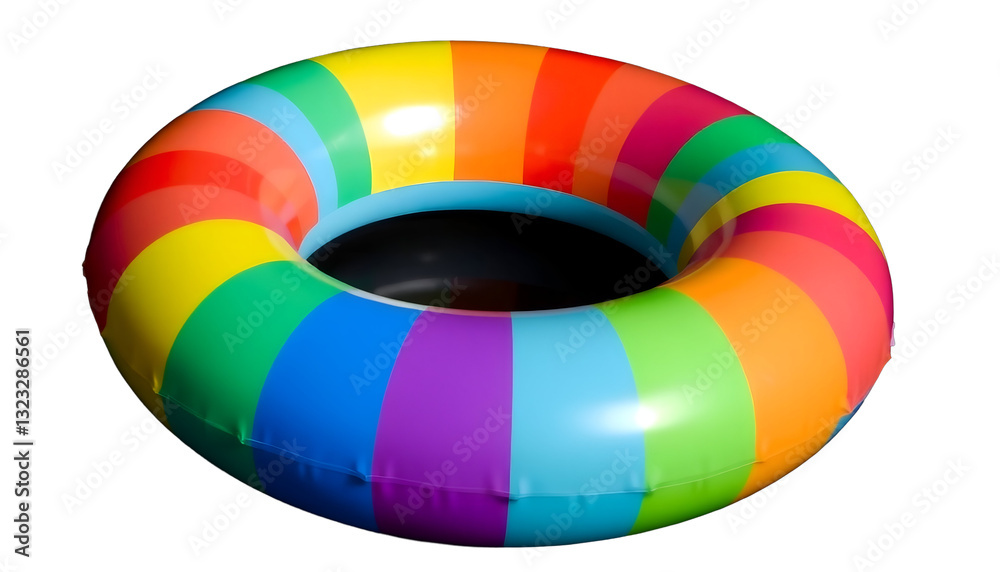 Fototapeta premium PNG Rainbow Striped 3d Swimming Tube inflatable Pool Float Water illustration accessory summer.