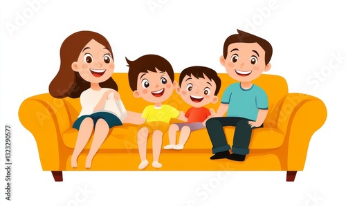 happy family mother father and kids at home on couch