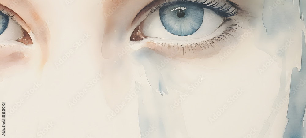 Fototapeta premium delicate minimal pale toned watercolour painting close up portrait, ai generative