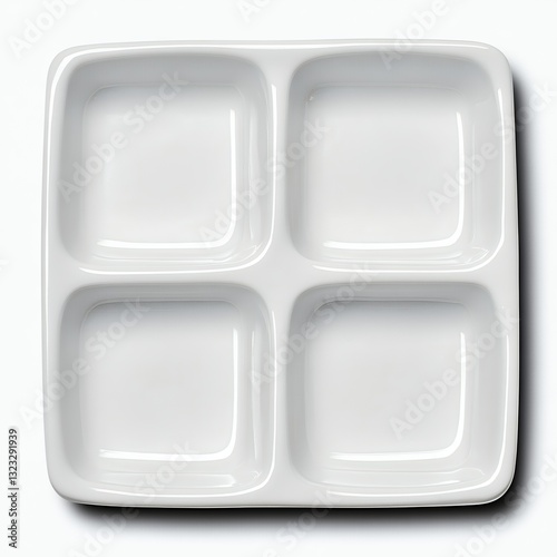 Elegant White Porcelain Square Dish with Four Compartments, Generative AI.