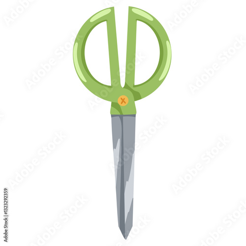 Stationery scissors flat vector illustration. Hand drawn office cutters with rings handles and sharp blade for cutting chopping on white background. Steel grooming equipment for beauty coiffure