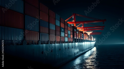 Close-up photo of container ship and global logistics technology photo