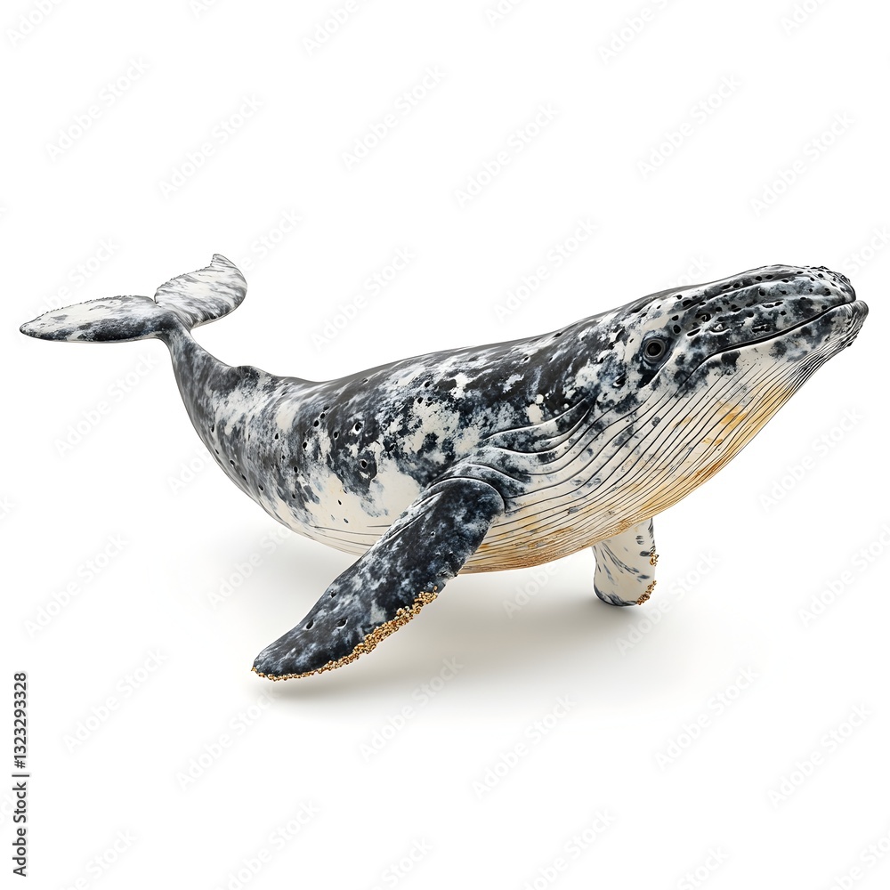Obraz premium Majestic whale gliding through the tranquil ocean waters isolated on a bright white background for marine life enthusiasts and photographers
