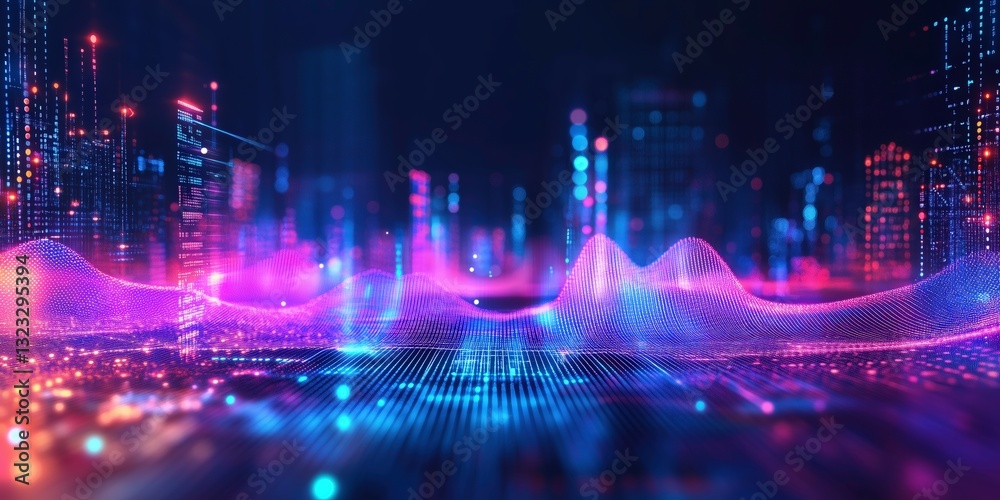 Fototapeta premium Digital Cityscape: A captivating visualization of a futuristic cityscape, where data streams intertwine with architectural forms, embodying the essence of technology.