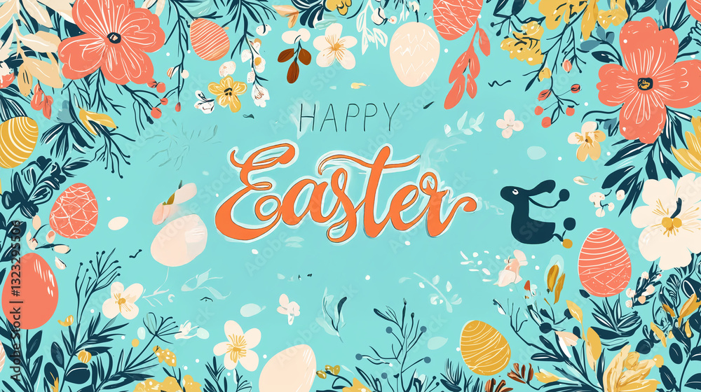 Trendy Easter social media banner featuring stylish floral patterns and elegant handwritten calligraphy. Perfect for holiday promotions, social media posts, and spring celebrations