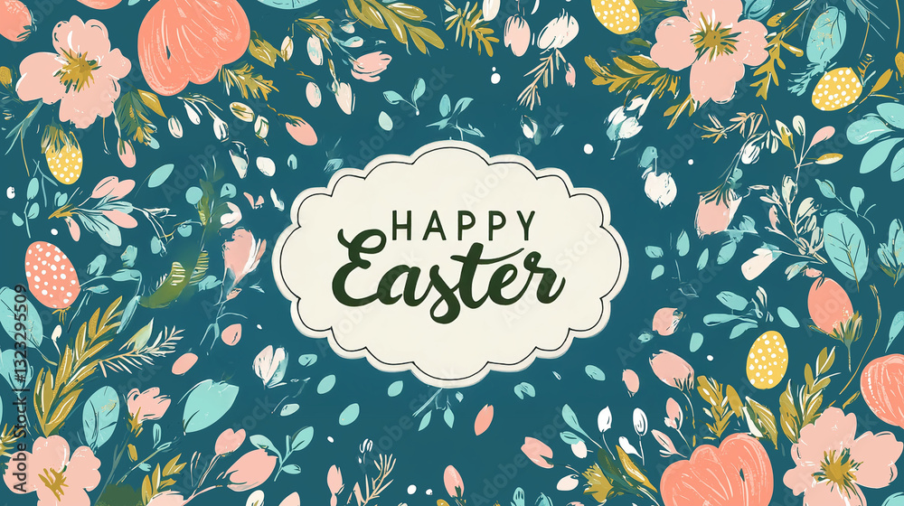 Trendy Easter social media banner featuring stylish floral patterns and elegant handwritten calligraphy. Perfect for holiday promotions, social media posts, and spring celebrations