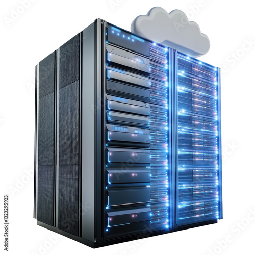 Cloud-Connected Data Center Server with Transparent Background