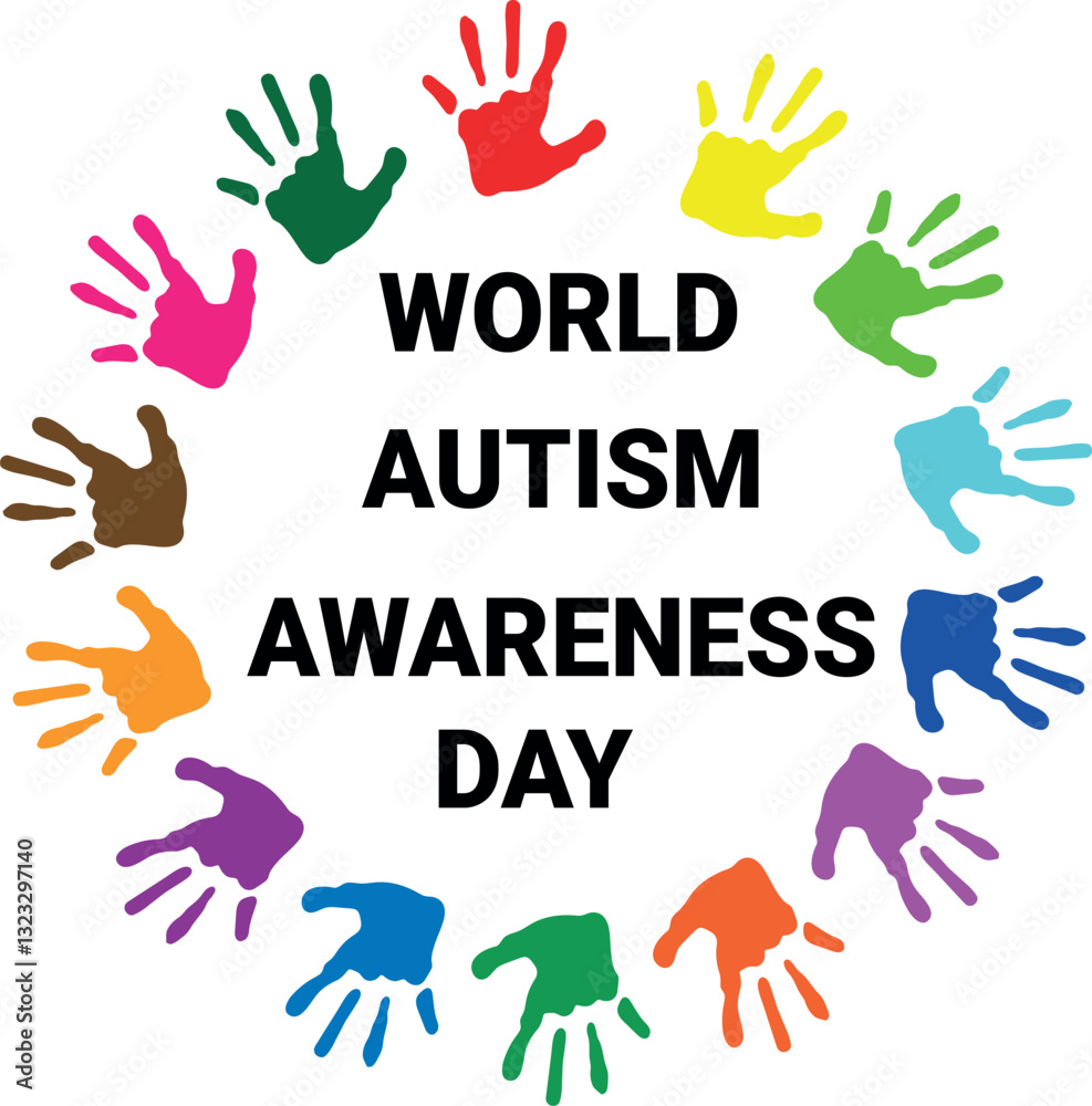 Fototapeta premium Colorful Handprint Circle Vector for Autism Awareness Day