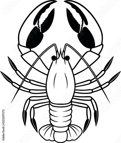 A simple bold illustration of a crayfish viewed from above perfect for logos or designs