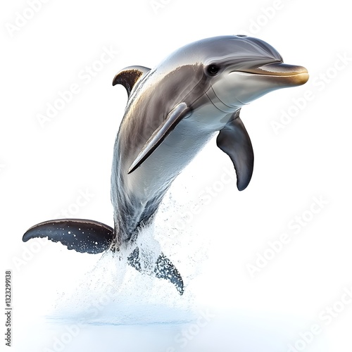 Wallpaper Mural A single playful dolphin joyfully jumping out of the water against a crisp white background, showcasing its grace Torontodigital.ca
