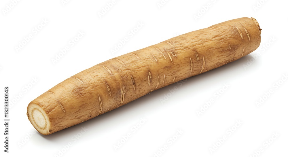 Licorice root, golden brown with a rough texture, arranged in small cut sections on a white background.