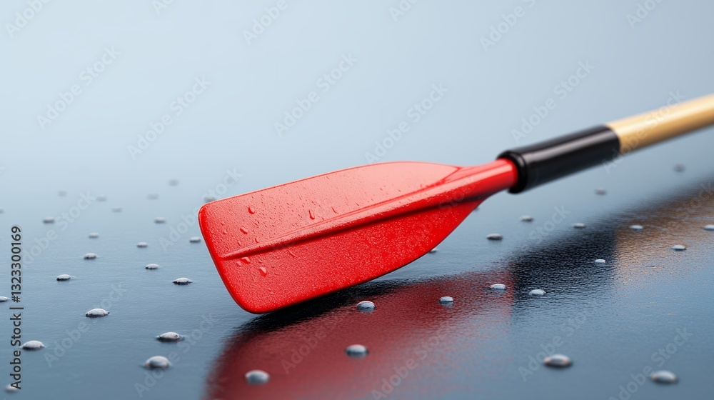 Red Oar With Water Droplets On Dark Surface, Generative AI. Red Oar With Water Droplets On Dark Surface, Generative AI.