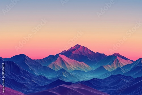 Multicolor gradient mountains under a twilight sky