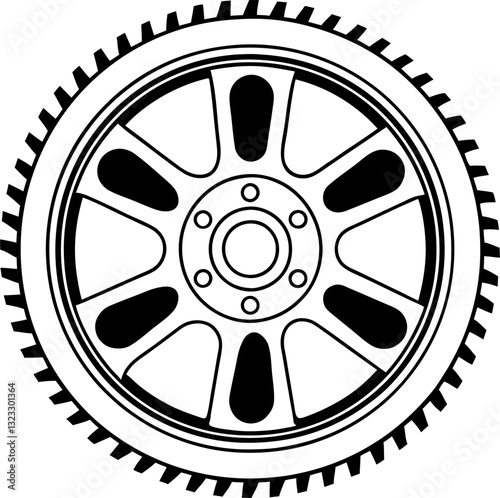 Gear Wheel Icon , flywheel ring gear vector silhouette illustration , A simple, black and white illustration of a gear wheel, perfect for industrial or mechanical designs.