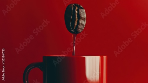 A visually striking image of coffee, highlighting a coffee bean hovering above a cup, capturing the essence of coffee culture and artistic presentation.
