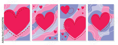 Collection of Abstract greeting cards design with heart. Cartoon style design for Valentine’s Day, Mother’s Day and Women’s Day. Vector illustration