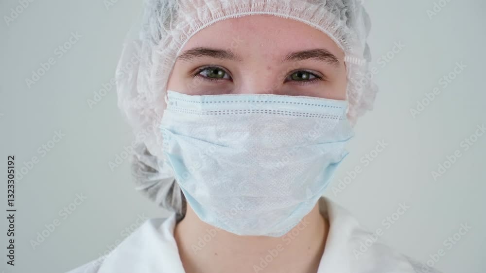A medical college student. Close-up of the eyes. Nurse in uniform A medical college student. Close-up of the eyes. Nurse in uniform