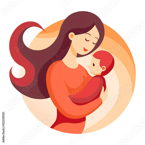 Delightful Illustration of a Mother Hugging Her for Happy Mothers Day PNG