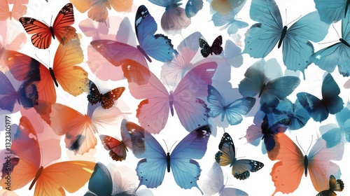 An artistic representation of various colorful butterflies intermingling in an abstract style, illustrating the whimsical essence of nature and evoking feelings of joy and wonder.