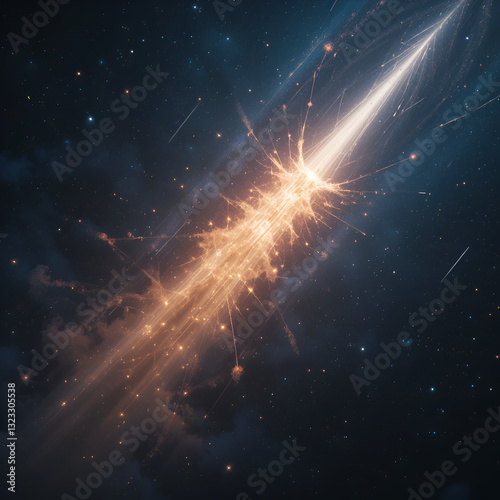 Concept: Wide-Angle A chilling scene of a rogue comet hurtling through space and leaving a trail of dust against the backdrop of a distant galaxy