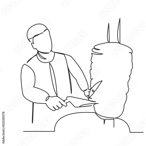 One continuous single drawing line art flat doodle kebab, meat, food, gyro, cooking, traditional, restaurant, cuisine, sandwich. Isolated image hand draw contour on a white background
