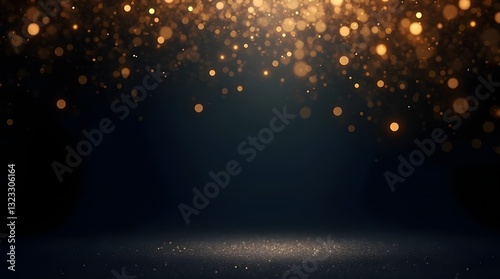 A Magical Night Sky Shimmering With Golden Stardust Descending Upon A Dark, Glittering Stage