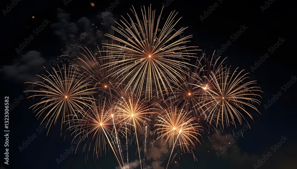 Radiant Gold Bursts A Dazzling Night Sky Celebration Radiant Gold Bursts A Dazzling Night Sky Celebration