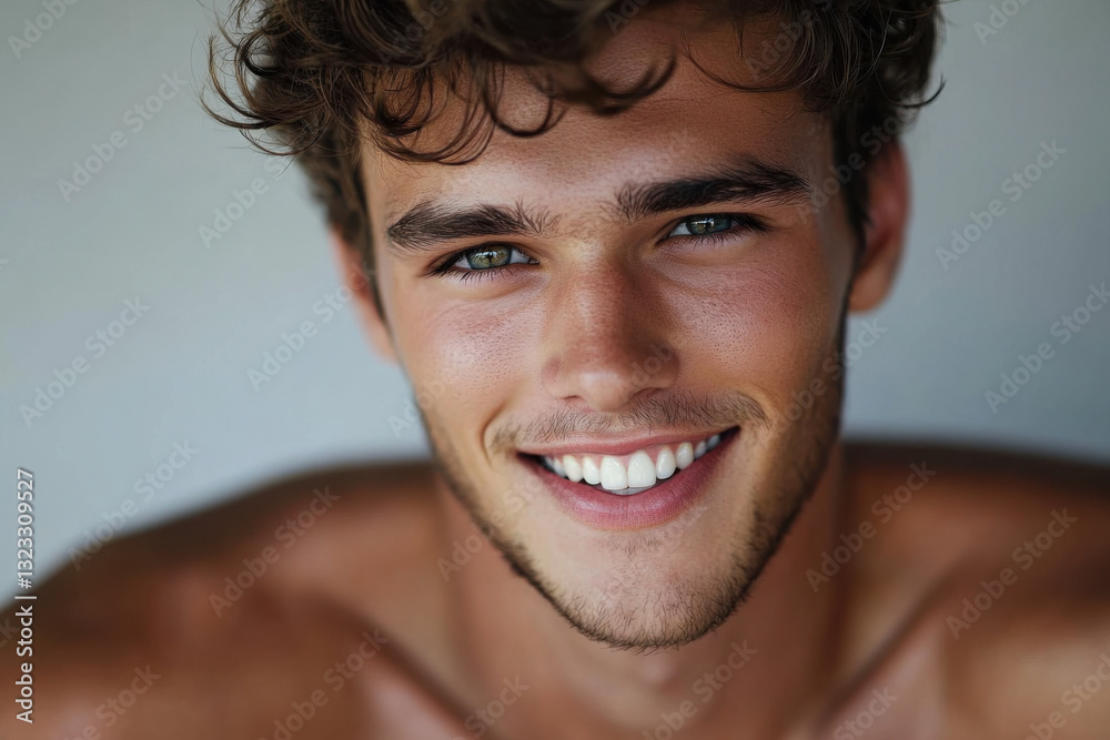 Handsome young man smiling and showing white teeth Handsome young man smiling and showing white teeth