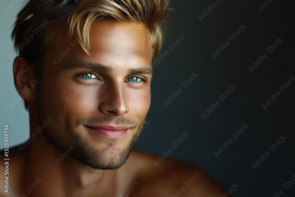 Handsome blond man with blue eyes and perfect skin smiling Handsome blond man with blue eyes and perfect skin smiling
