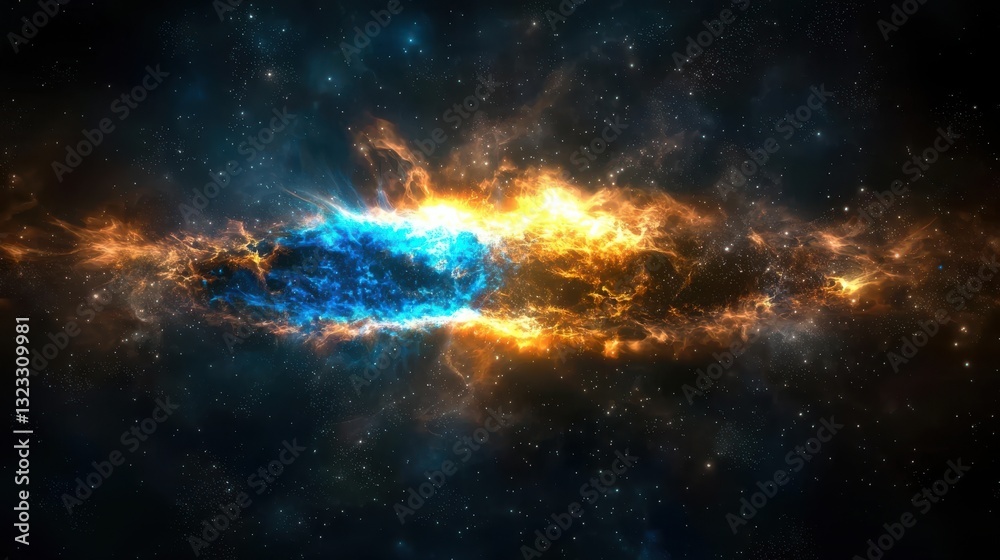 Fototapeta premium Breathtaking cosmic explosion within a dramatically vibrant and luminous galactic nebula creating a spectacular interstellar scene of intense energy and fiery celestial