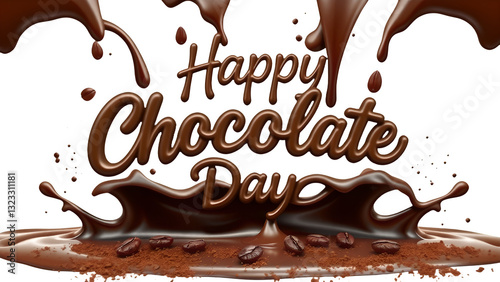 World Chocolate Day, International Chocolate Day, happy chocolate day  png, chocolate inscription on a transparent background, Cheerful chocolate day greeting card with swirl and text.