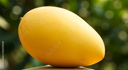 A ripe, golden mango with smooth skin and a slightly oblong shape.