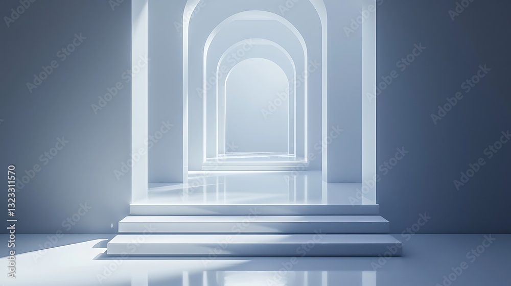 Serene White Archway Pathway Steps Minimalist Architecture Serene White Archway Pathway Steps Minimalist Architecture